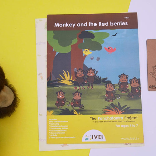 IVEI Panchatantra Story Kids Learning Book - Workbook and 2 DIY Bookmarks - Colouring Worksheets - Creative Fun Activity and Education for Kids - The Monkeys and The Red Berries - Age 4 to 7 Years