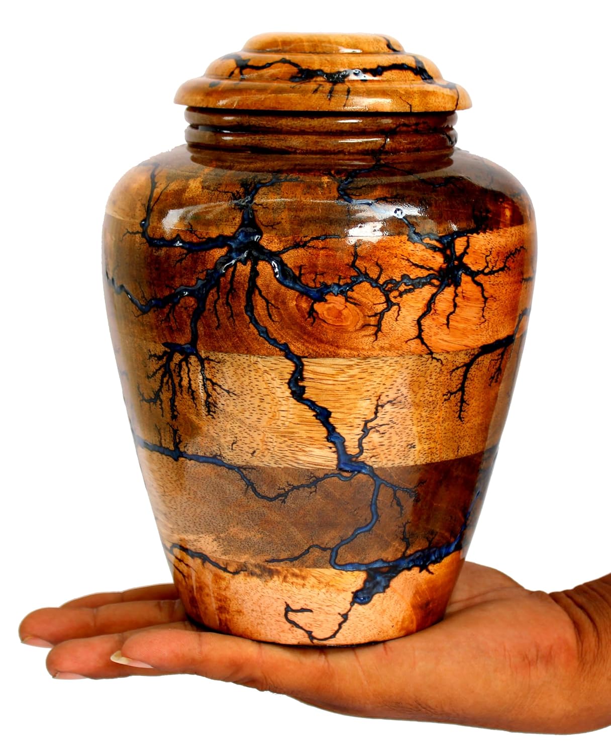 ESPLANADE Cremation Urn for Ashes & Mortal Remains, Keepsake Memorial, Handmade Beautiful Urns for Humans and Pets, Antique Cremation Urn, Container Jar Pot | Wood - 8inch (Dark Brown)