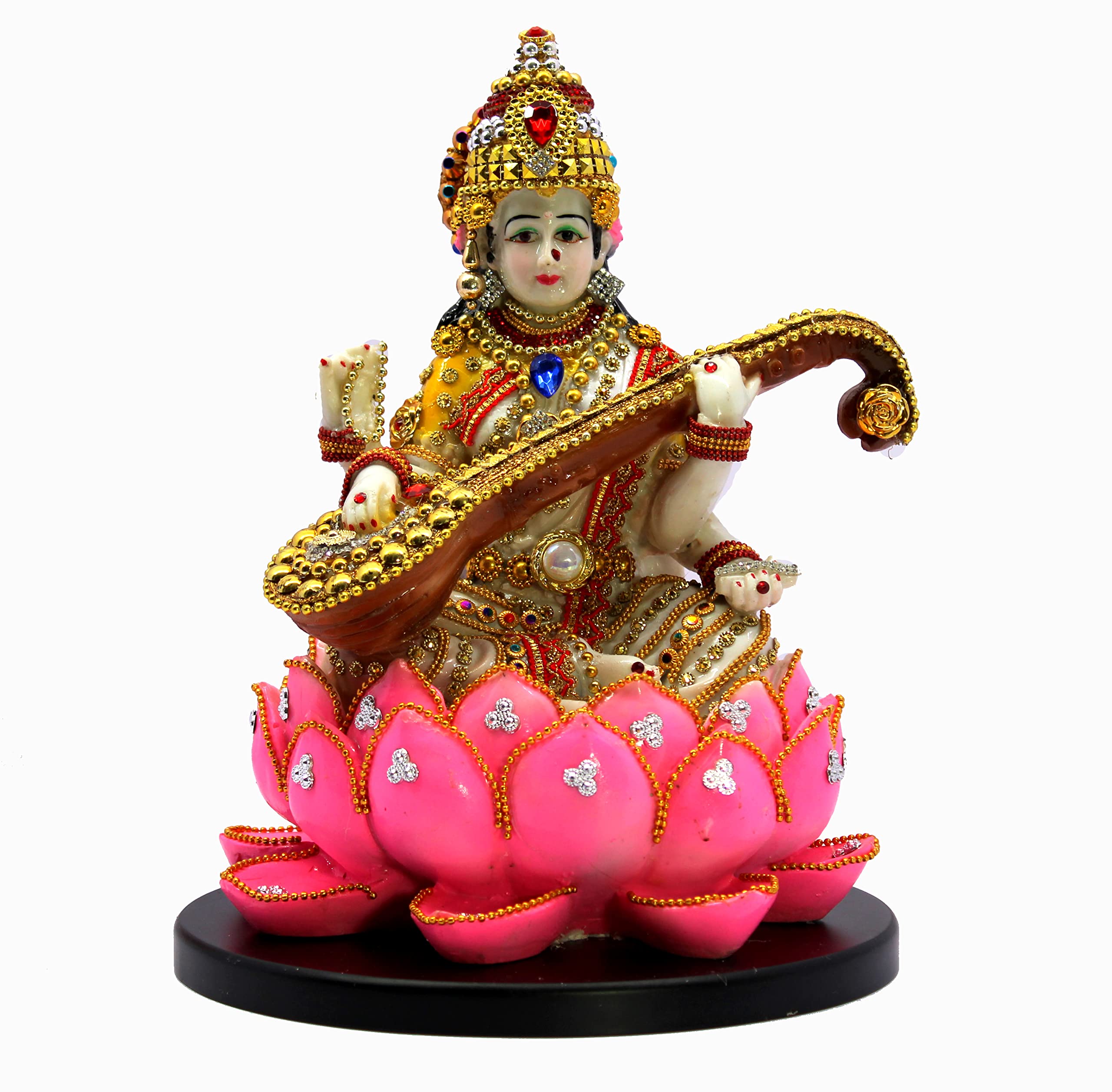 eSplanade Saraswati on Lotus | Saraswati Goddess Murti Idol Statue Sculpture Figurine - Resin - Multi - 10.5" & 7" Inches