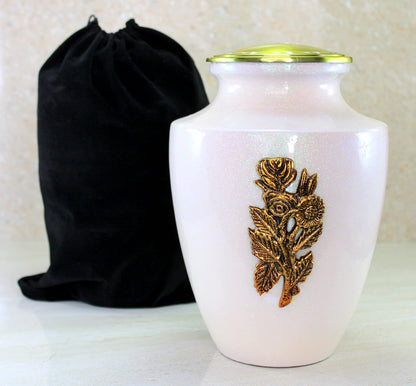 eSplanade Metal Cremation Urn Memorial Jar Pot Container | Full Size Urn for Funeral Ashes Burial | Maple Leaf Print | White-Red - 10" Inches