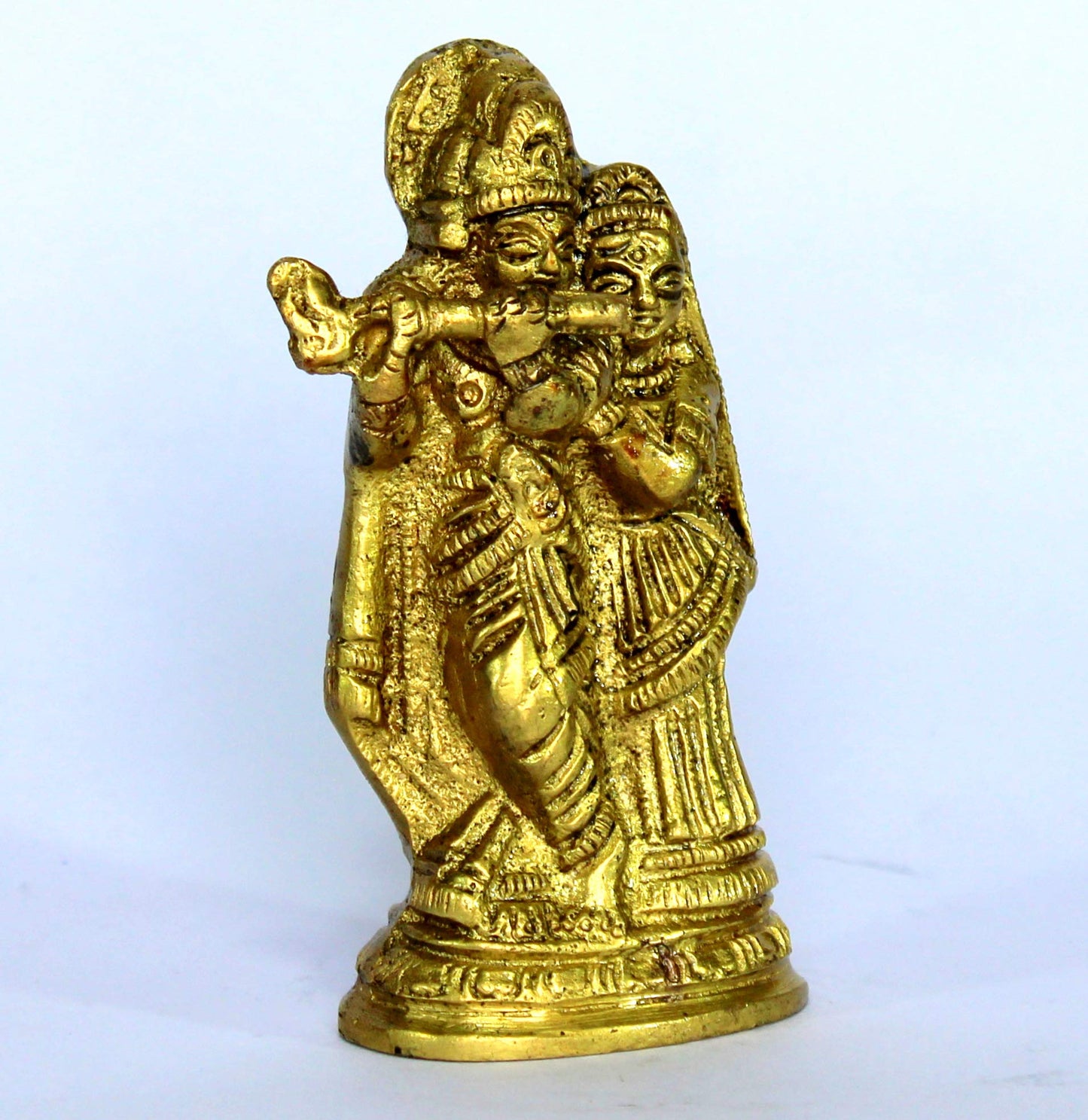 StonKraft Radha Krishna Radha Kishan Murti Idol Statue Sculpture - Brass - 3.25"