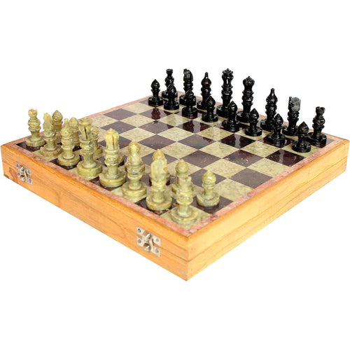 StonKraft - 12x12 Stone Wooden Chess Game Board Set + Hand Crafted Pawns