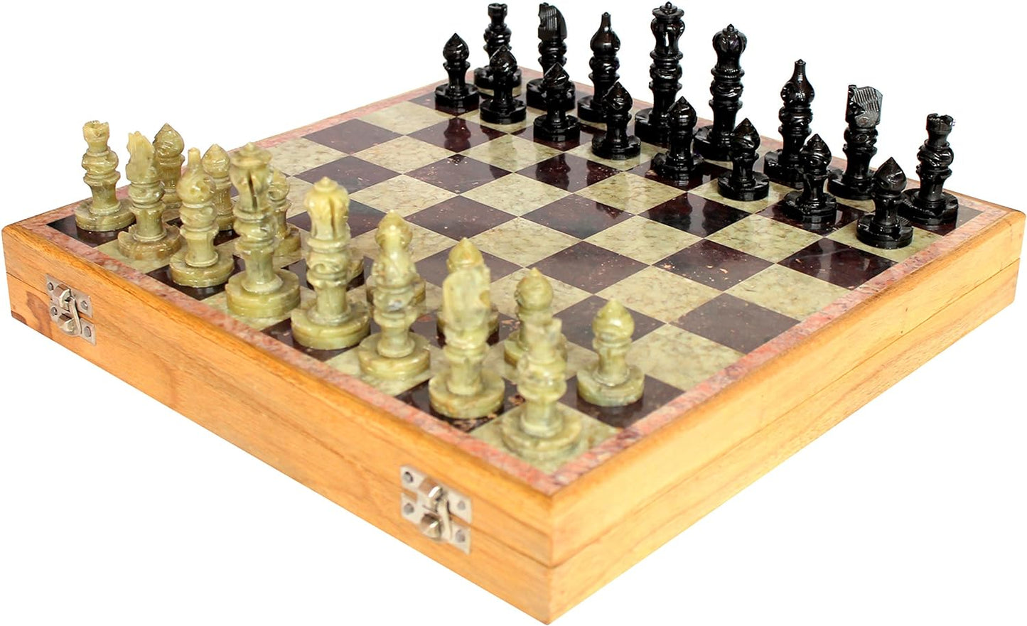 StonKraft - 12x12 Stone Wooden Chess Game Board Set + Hand Crafted Pawns