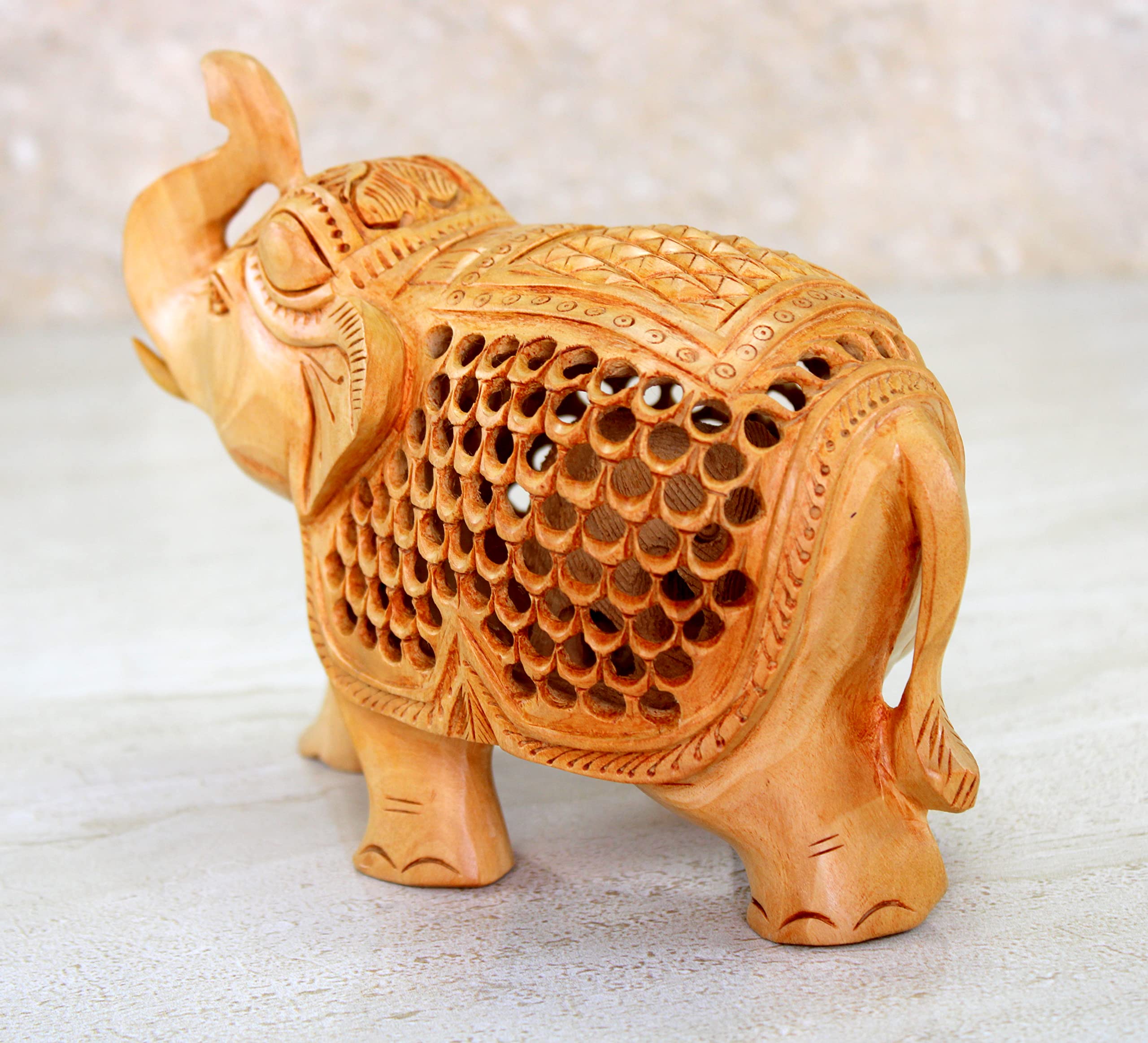 eSplanade Wooden Elephant Sculpture or Showpiece Baby Inside Mother's Tummy Feng Shui Vastu Brings Goodluck Home Decor (Large)