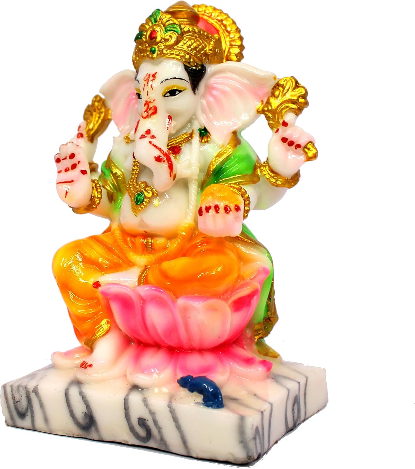 eSplanade Ganesha Ganesh on Lotus Murti Idol Statue Sculpture Figurine - Resin - Multi - 7" Inches