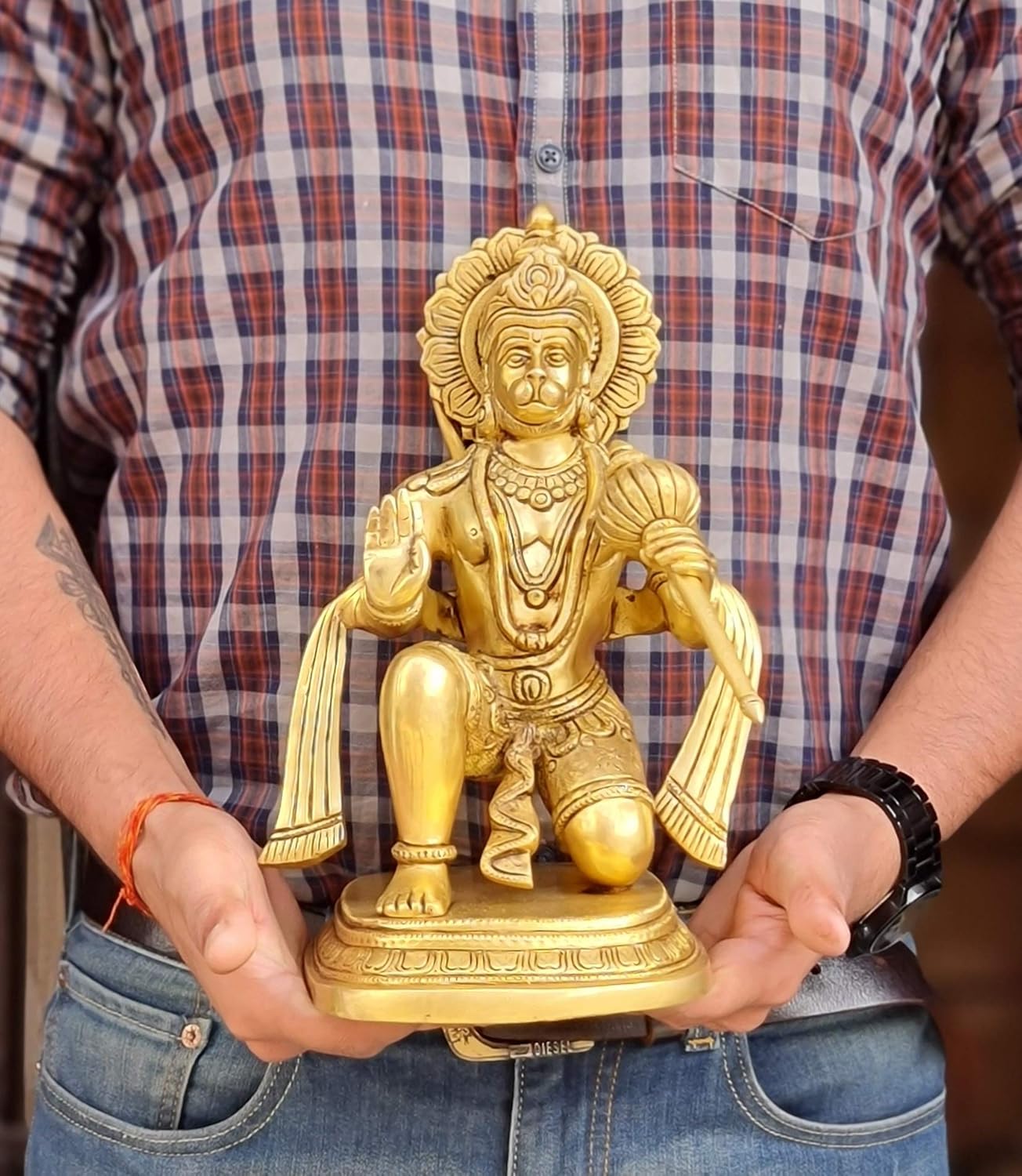eSplanade Brass Hanuman Anjaneya Pavan Putra Bajrangbali Maruti Idol Murti Moorti Statue- 11", 4.75", 9.5"