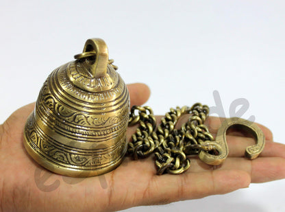 eSplanade - Ethnic Indian Handcrafted Brass Temple Bell with Chain | Brass Hanging Bell | Home Decor | Door Decor | Pooja Accessories