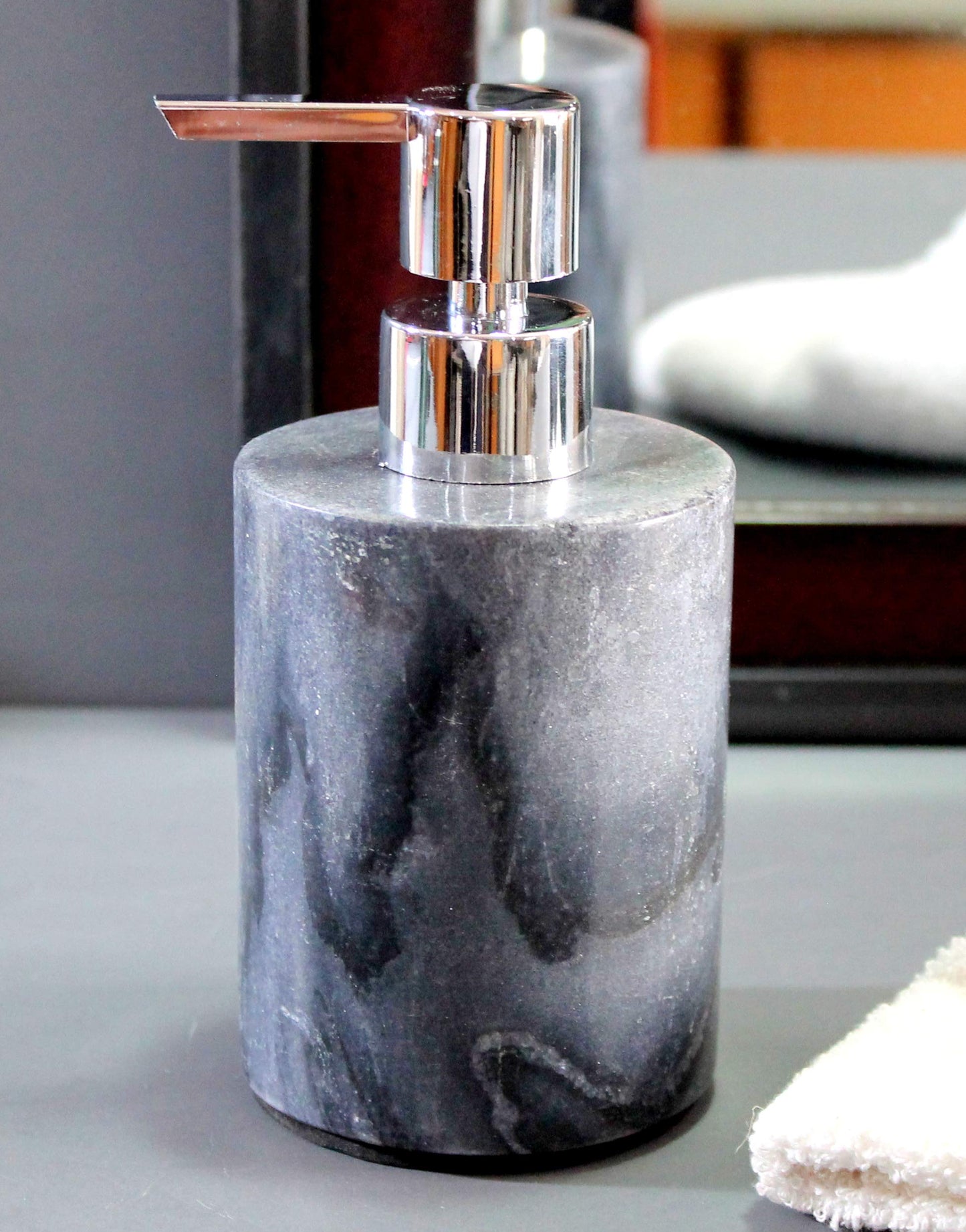 KLEO Soap/Lotion Dispenser - Made of Natural Stone - Luxury Bathroom Accessories Bath Set (Grey)