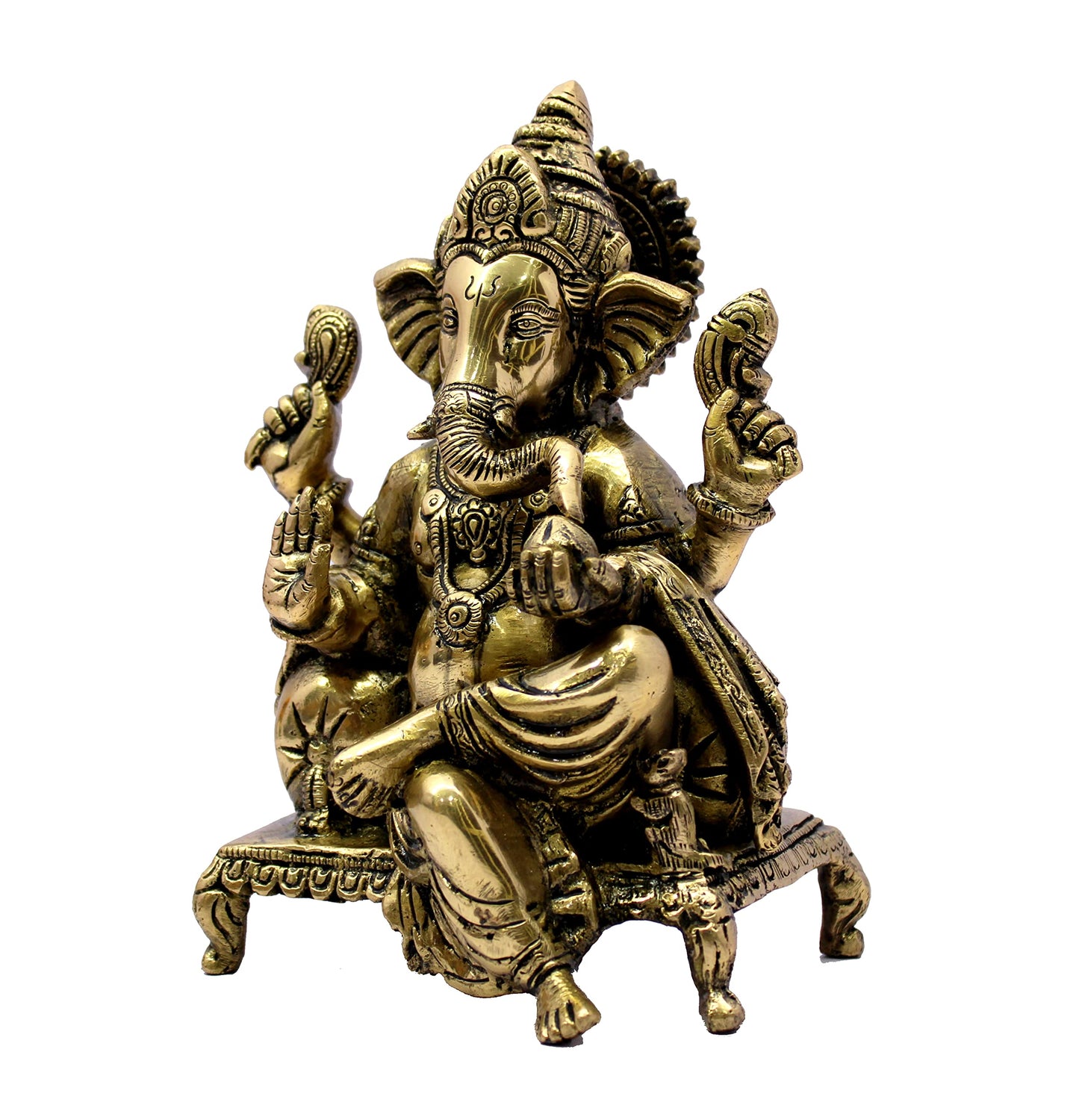 eSplanade Brass Chowki Ganesh Ganesha Ganpati Vinayak Showpiece | Murti Idol Statue Sculpture - 8.25" Inches