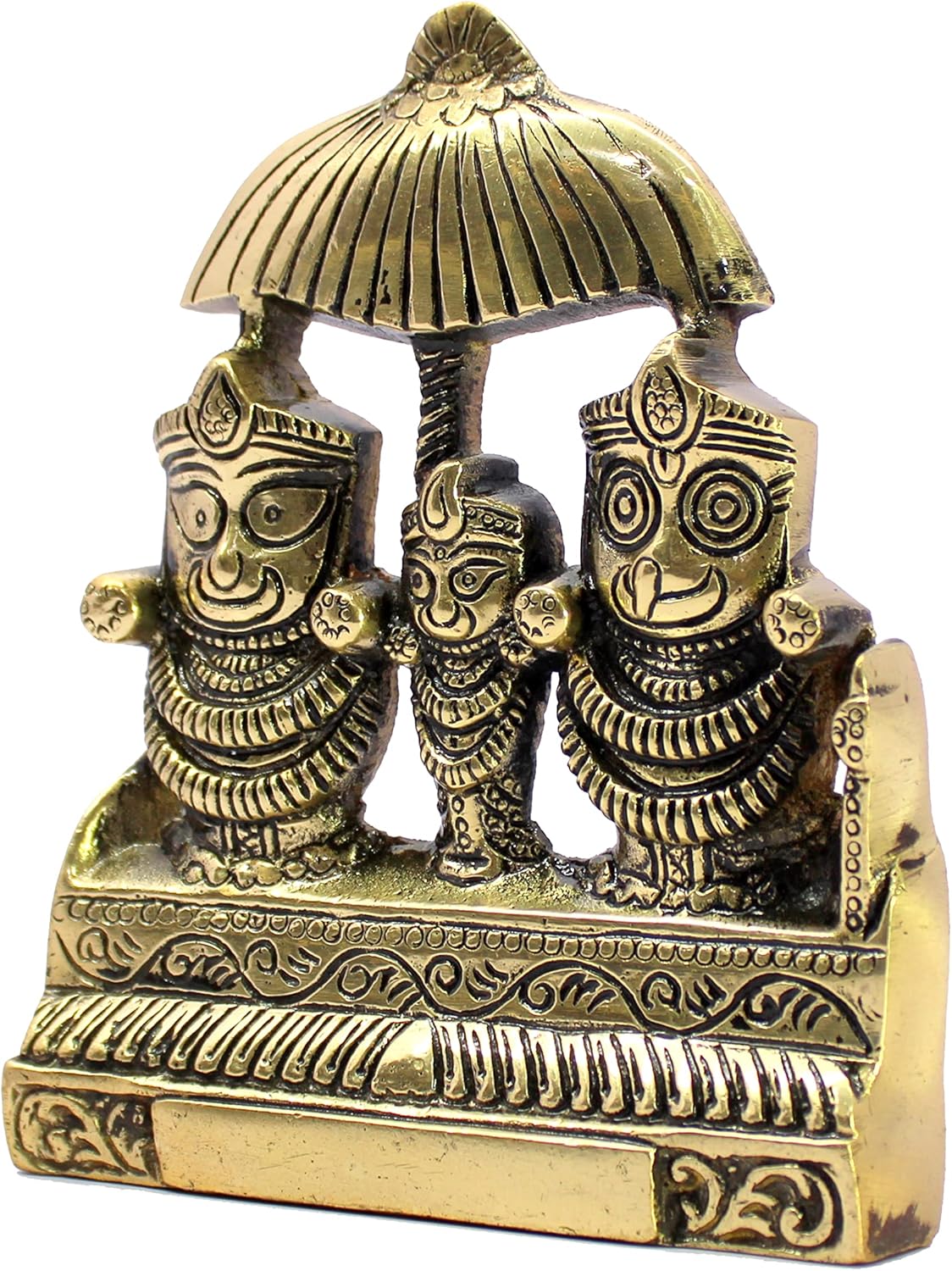 eSplanade Brass Puri Jagannath Balaram and Subhadra Maa Idol Murti Statue Sculpture - Golden - 5.25" Inches