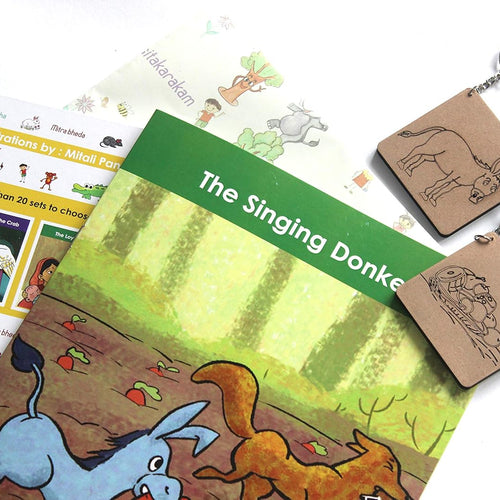IVEI Panchatantra Kids Learning Book - Workbook and 2 DIY Keychains of Panchatantra Story - Colouring Activity Worksheets - Creative Fun Activity and Education For Kids - The Singing Donkey ( Age 4 to 7 Years )