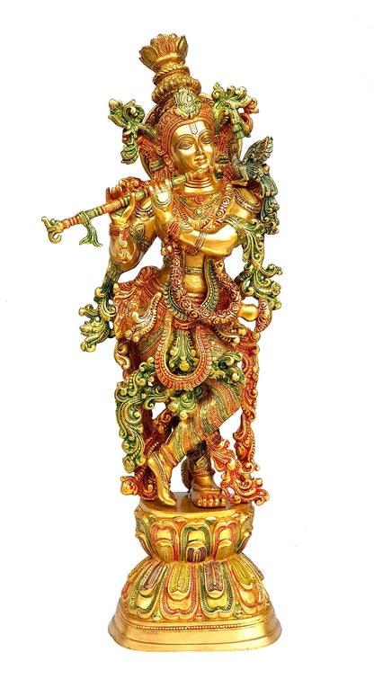 eSplanade - Lord Krishna Kishan Gopal Murti Idol Statue Sculpture - Brass - 29" - Multicolor