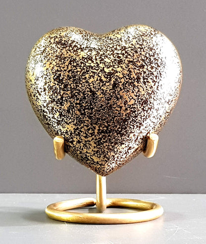 eSplanade Metal Mini Cremation Urn Heart-shaped Keepsake Memorial Jar Pot Container | Small Urn for Funeral Ashes Burial | Wave Textured Metal Keepsake with Stand | Multicolor - 2.75" Inches