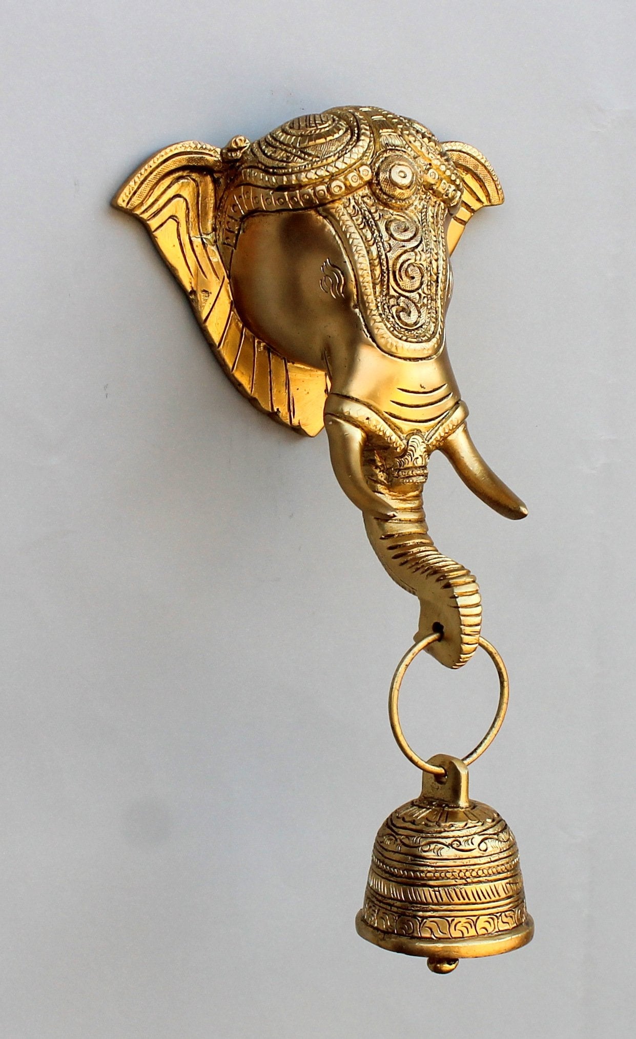 StonKraft - Elephant Face With Ganesha Door Knocker/Door Decor With Brass Bell For Door and Wall Decor