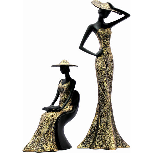 eSplanade Hat Cap Lady Showpiece Statue Sculpture Figurine | Set of 2 | Home Decor Valentine Day Gift | Resin - 18.5