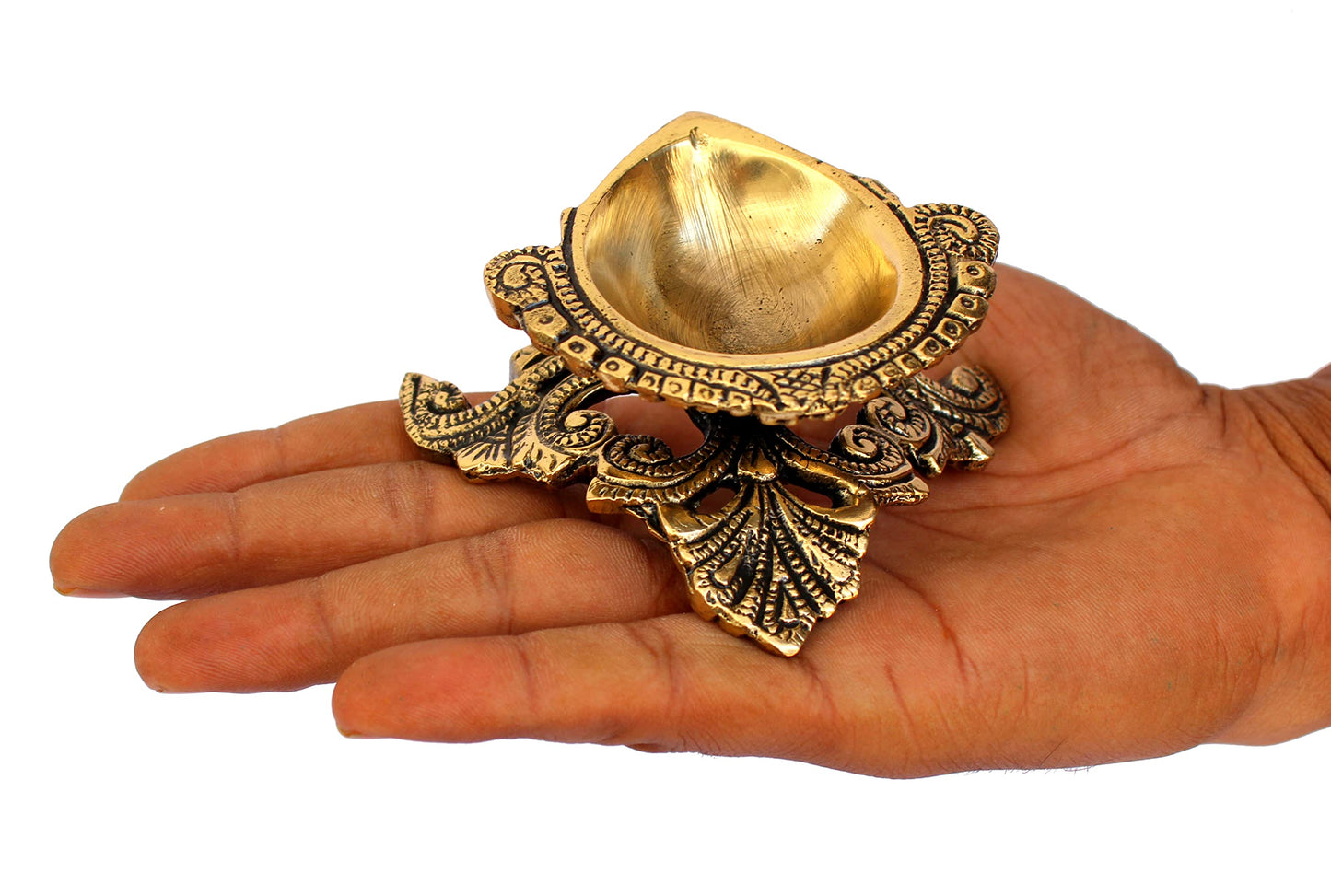 eSplanade Brass Diya Deepam Oil Lamp Kuthu Vilakku | Home Decor | Golden - 3.5" Inches Length