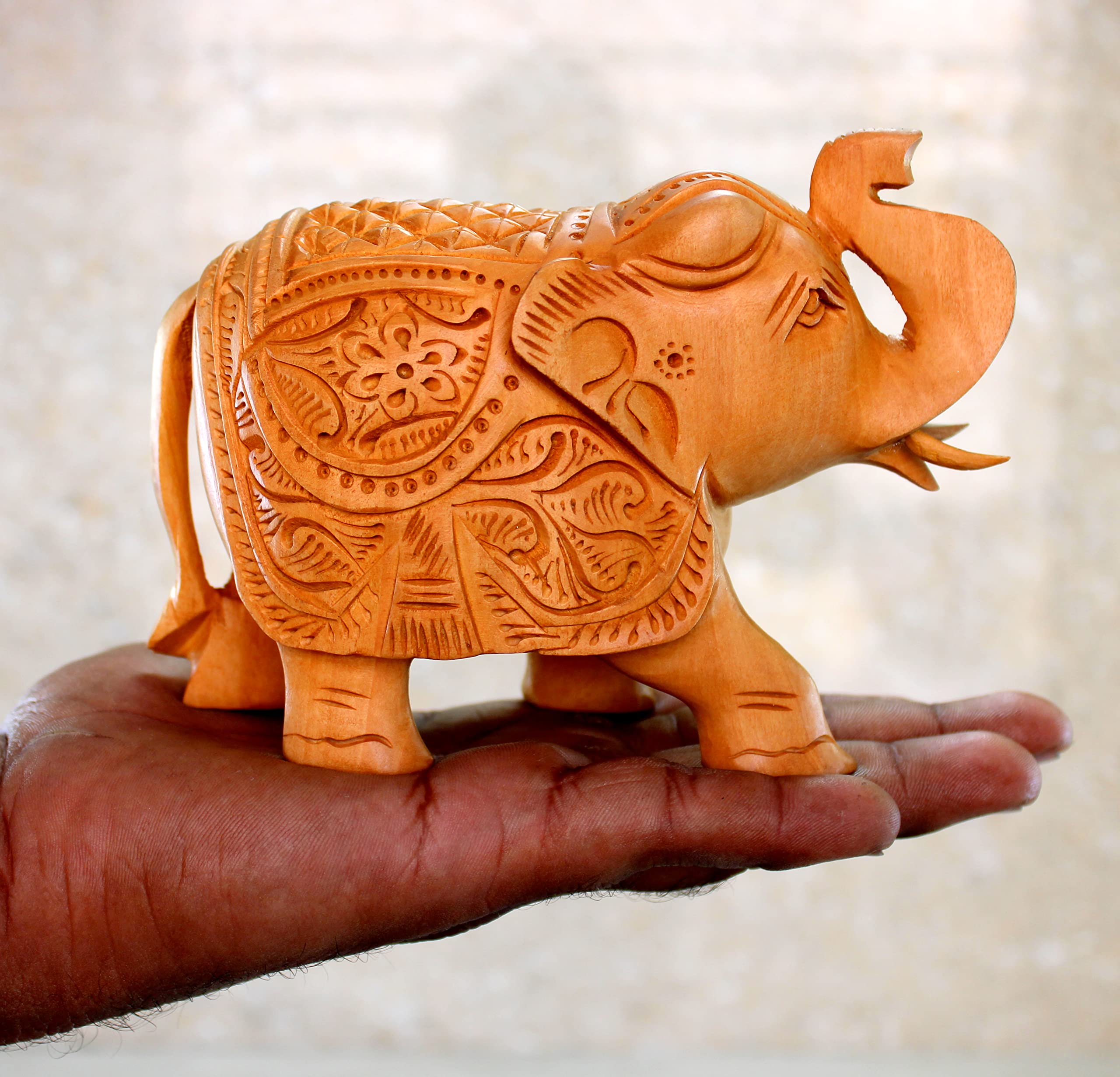 eSplanade Wooden Elephant Sculpture or Showpiece Baby Inside Mother's Tummy Feng Shui Vastu Brings Goodluck Home Decor (Large)