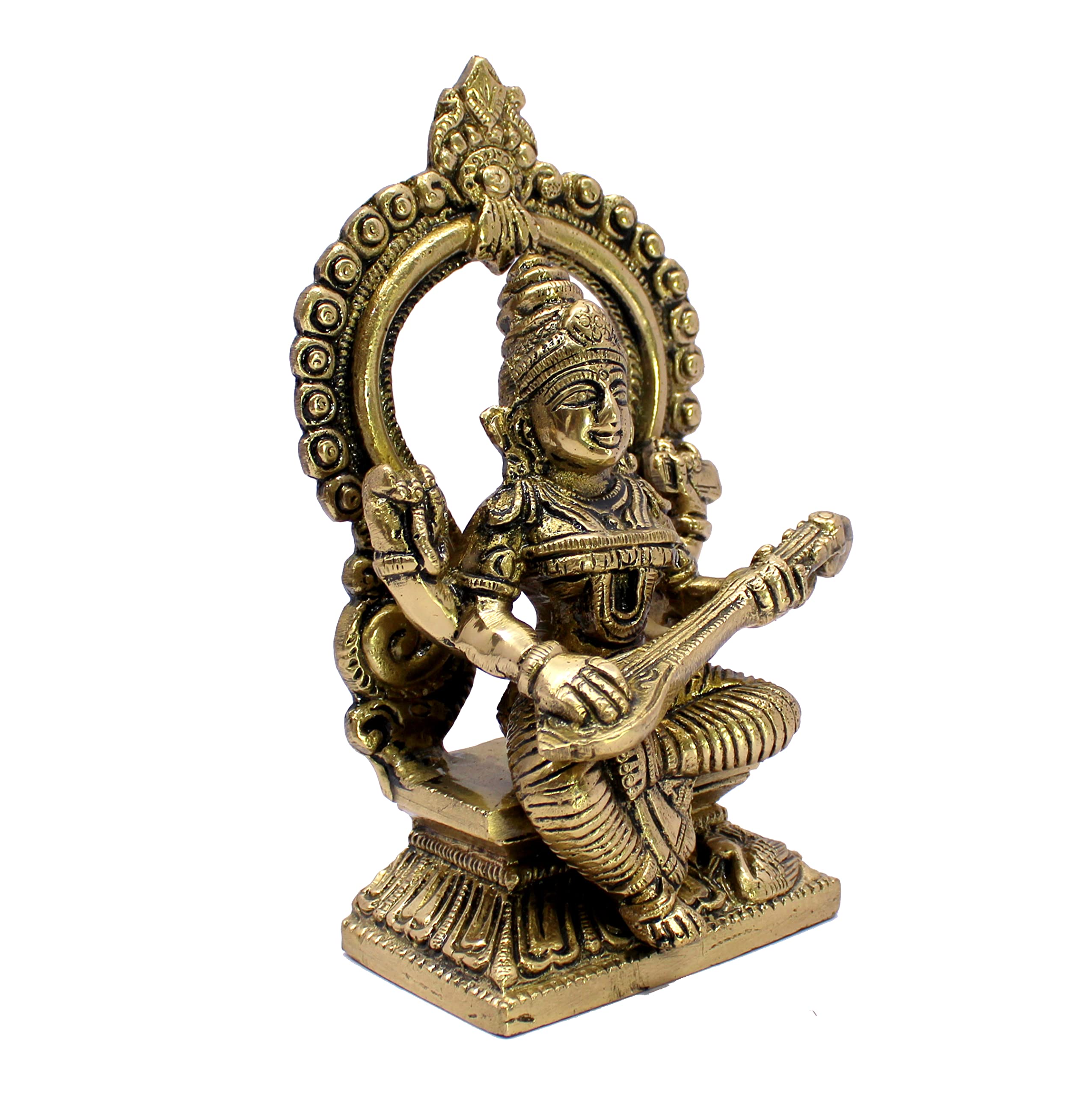 eSplanade Brass Saraswati Maa Murti Idol Statue Sculpture for Home Decor and Temple - 6" & 9.75 Inches