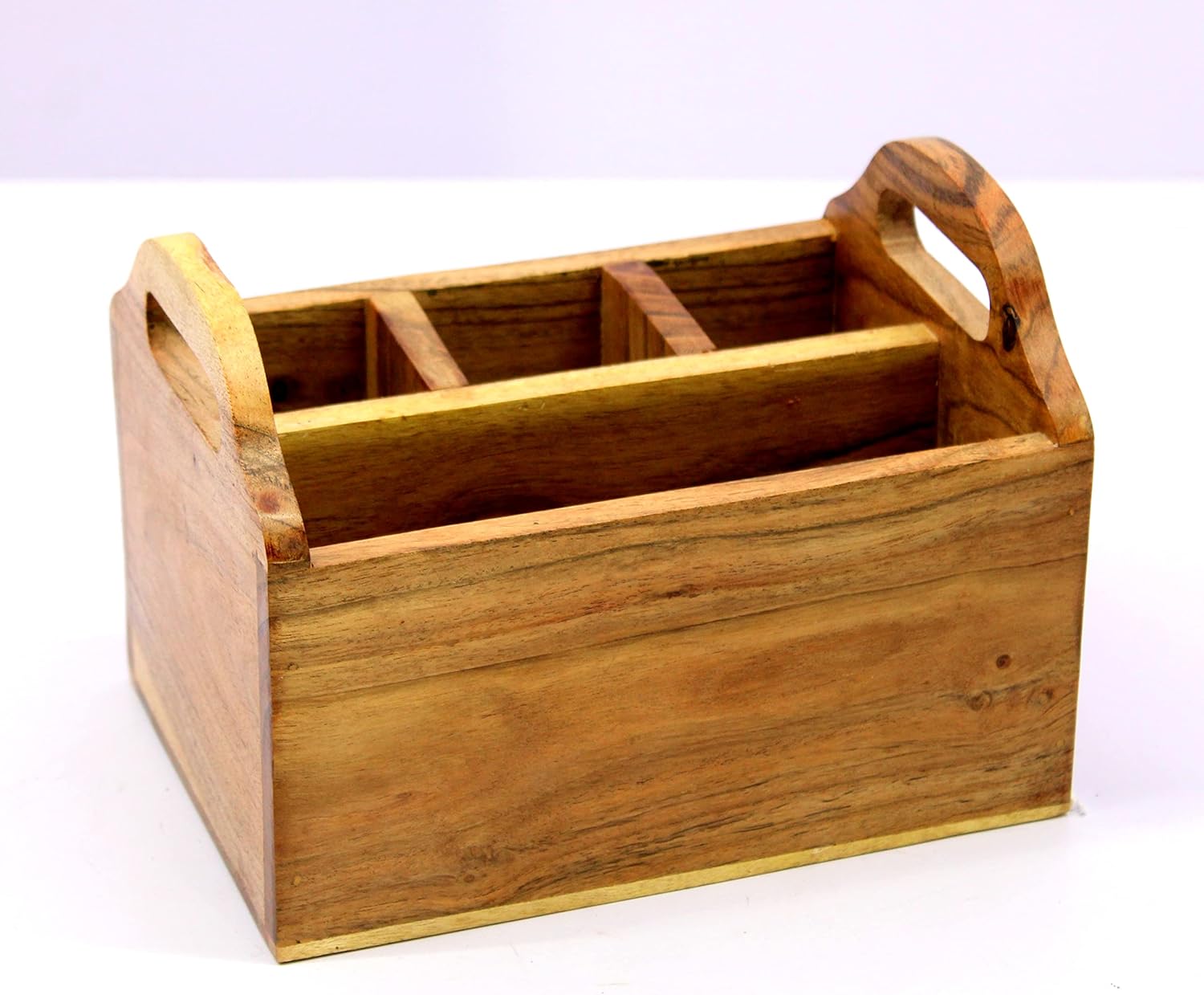 eSplanade Wooden Cutlery Spoon Stand for Dining Table Chammach Stand | Multipurpose Cutlery Holder for Kitchen Rack - Wood - L-8" Inches - Brown