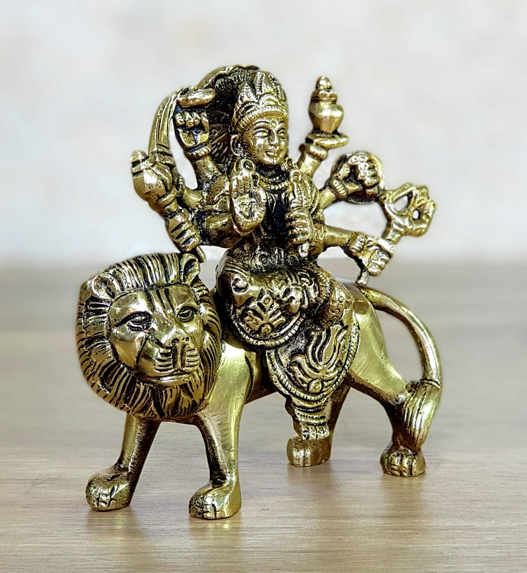 eSplanade Brass Maa Durga/MATA Rani Idol, Statue, Moorti, murti for Home Mandir and Home Decor (4.6 Inches & 6.5 Inches)