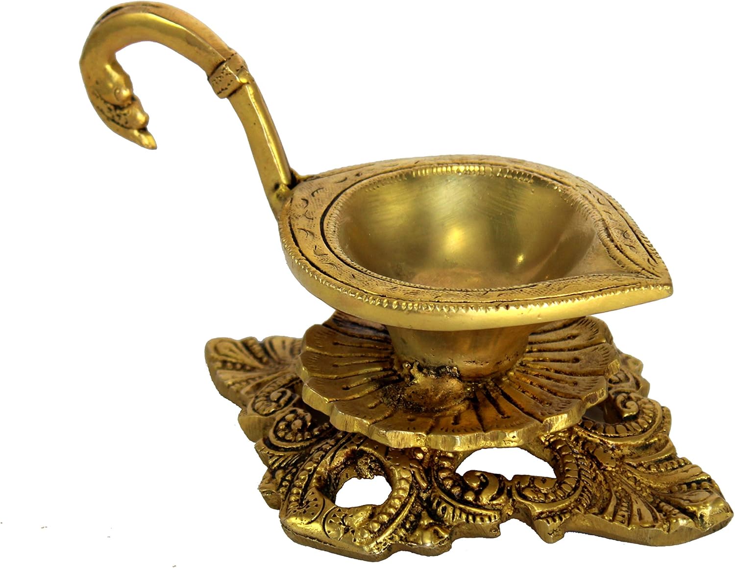 Brass Oil Lamps | Shankh Chakra Narayan Oil Lamp Diya Deepam Kuthu Vilakku -3.5 & 4" Inches
