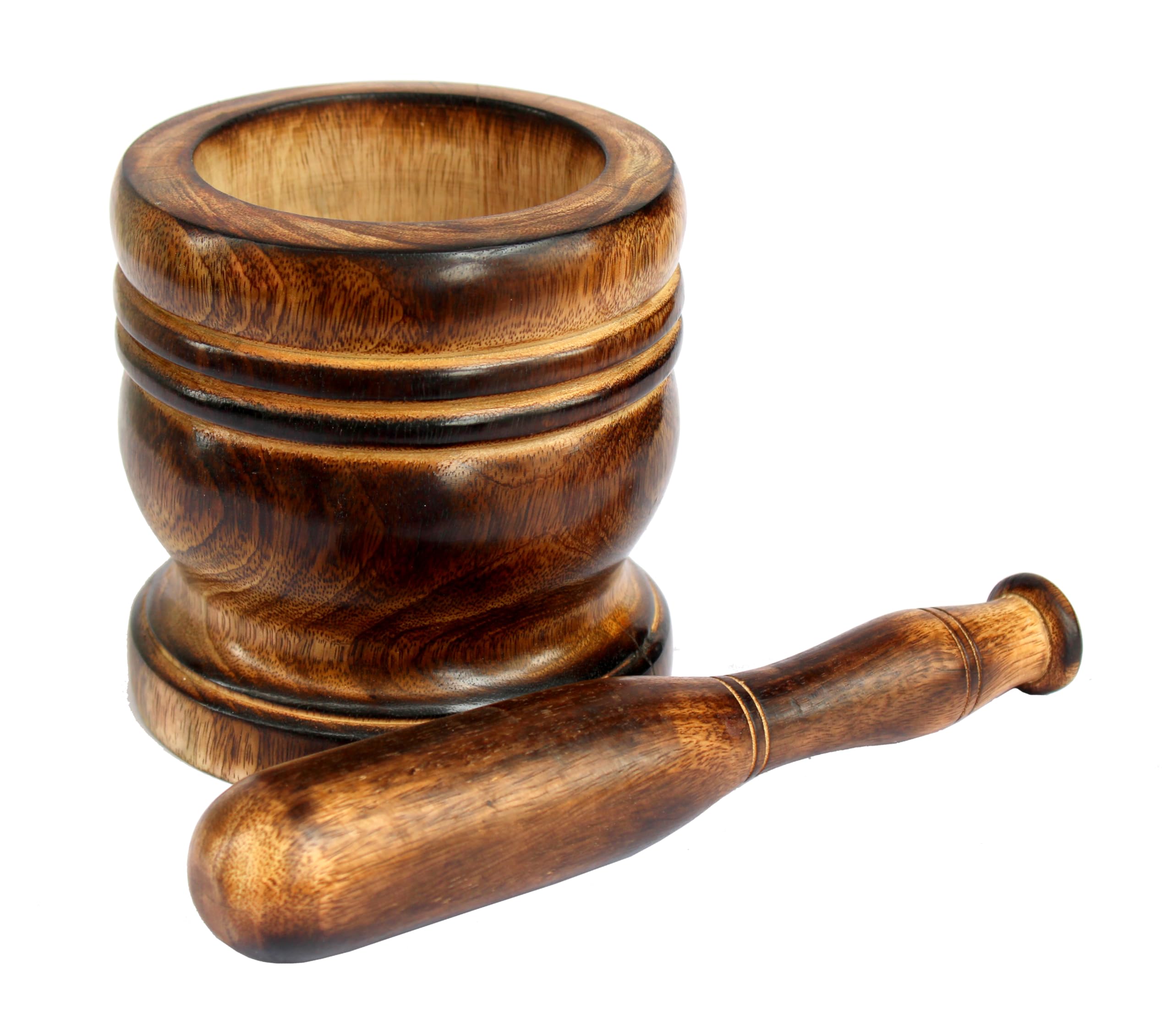 KLEO Wooden Grinder Masher for Spices & Medicine | Okhli Musal Set | Mortar Pestle Set | Imaam Dasta, Kharal, Khalbatta for Kitchen (Brown, 5" Inches)