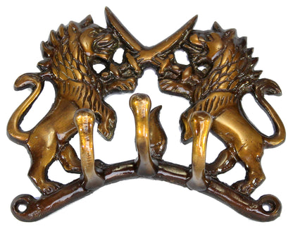 eSplanade Brass Fighting Lions Key Stand | Key Holder Hanger Hook, Wall Key Holder, Keys Rack Hook, Key Hanging Hooks Multi