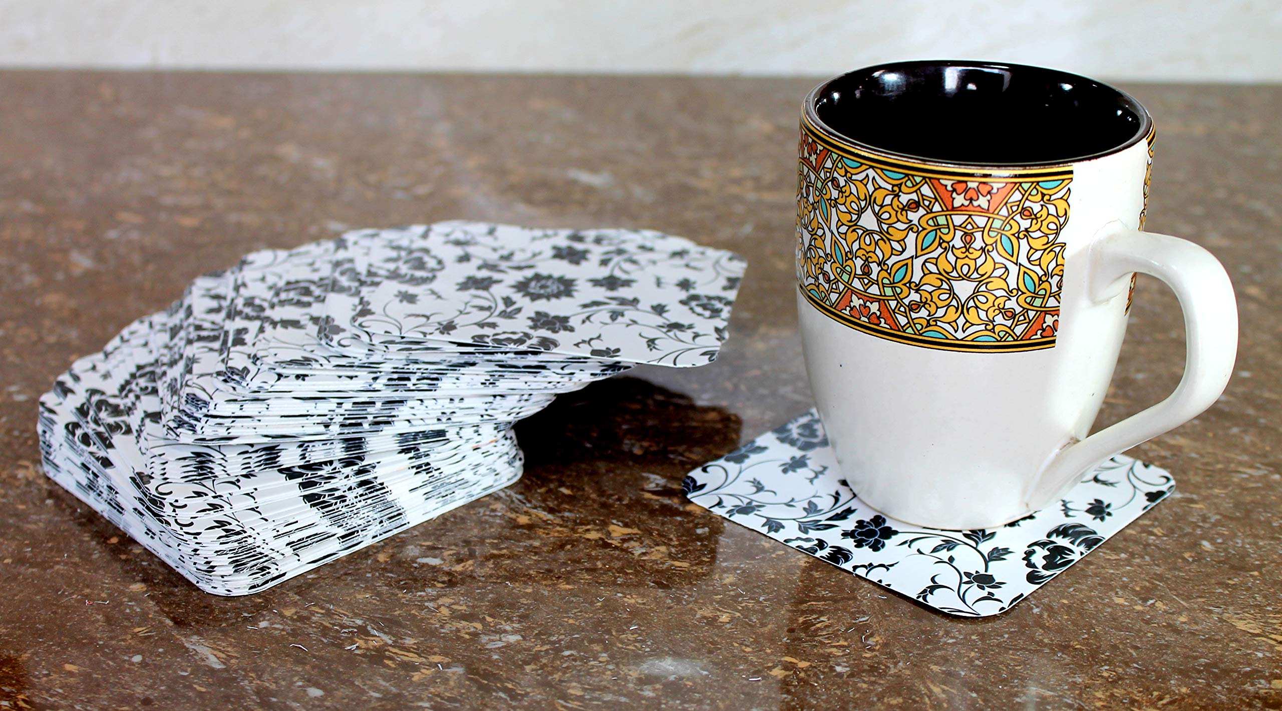 eSplanade Disposable Printed Paper Coasters - Use and Throw Reversible Round Paper Coasters - Set of 100 - Red & Black Floral