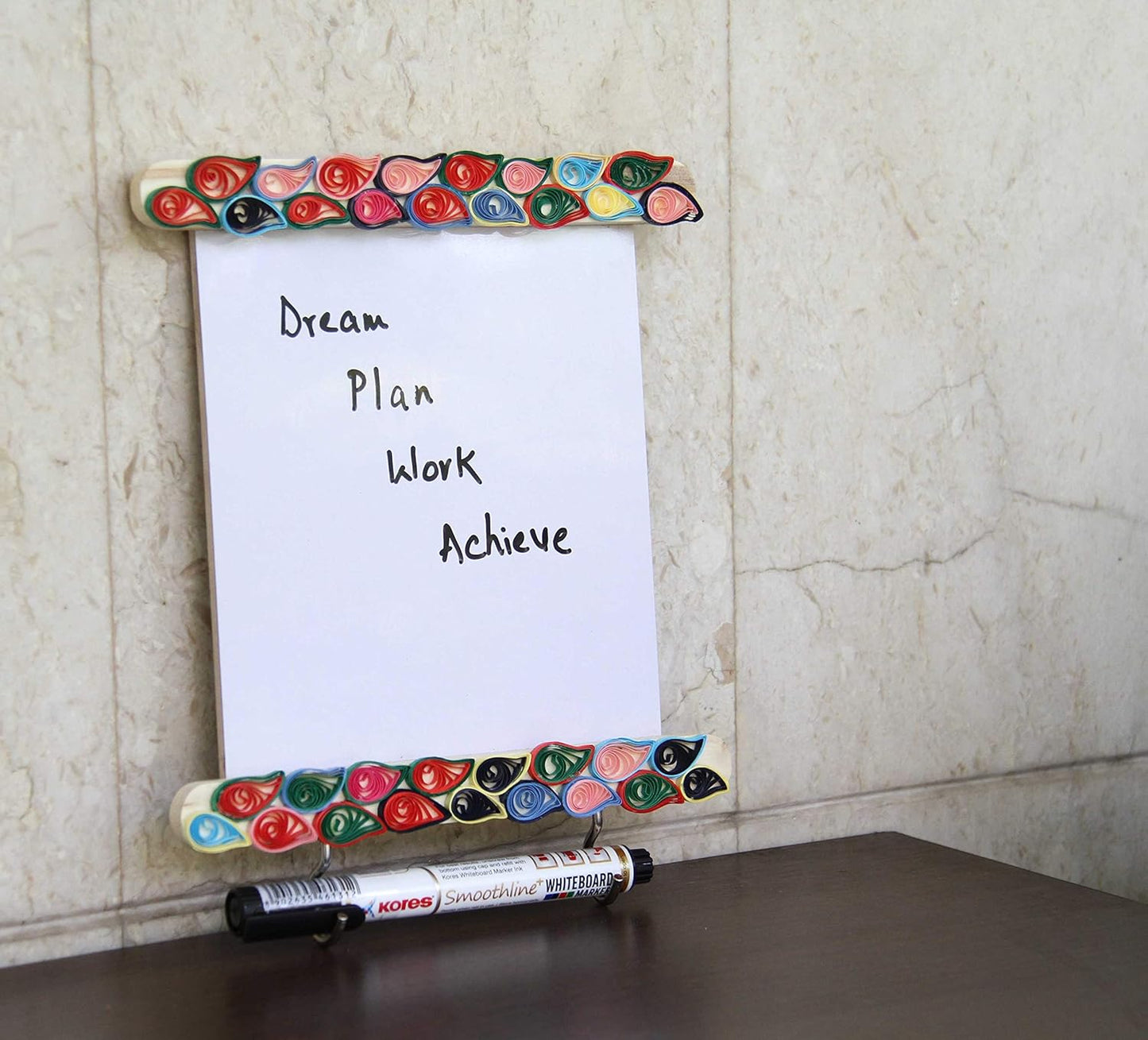 IVEI Fridge Magnet with Hooks, Dry Erase Board - Easy to Wipe White Board - Paper Quilling on a Wooden Frame – Unique to-Do-List - Magnet for Fridge - Best Gift