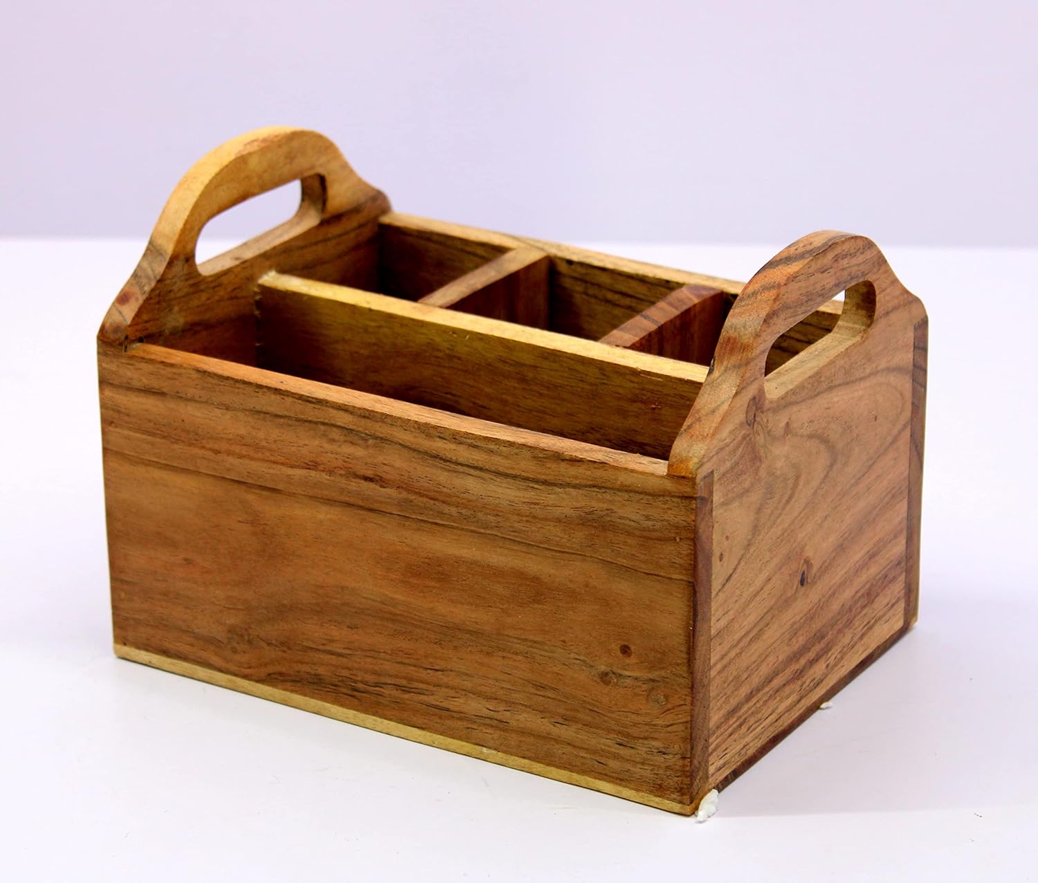 eSplanade Wooden Cutlery Spoon Stand for Dining Table Chammach Stand | Multipurpose Cutlery Holder for Kitchen Rack - Wood - L-8" Inches - Brown