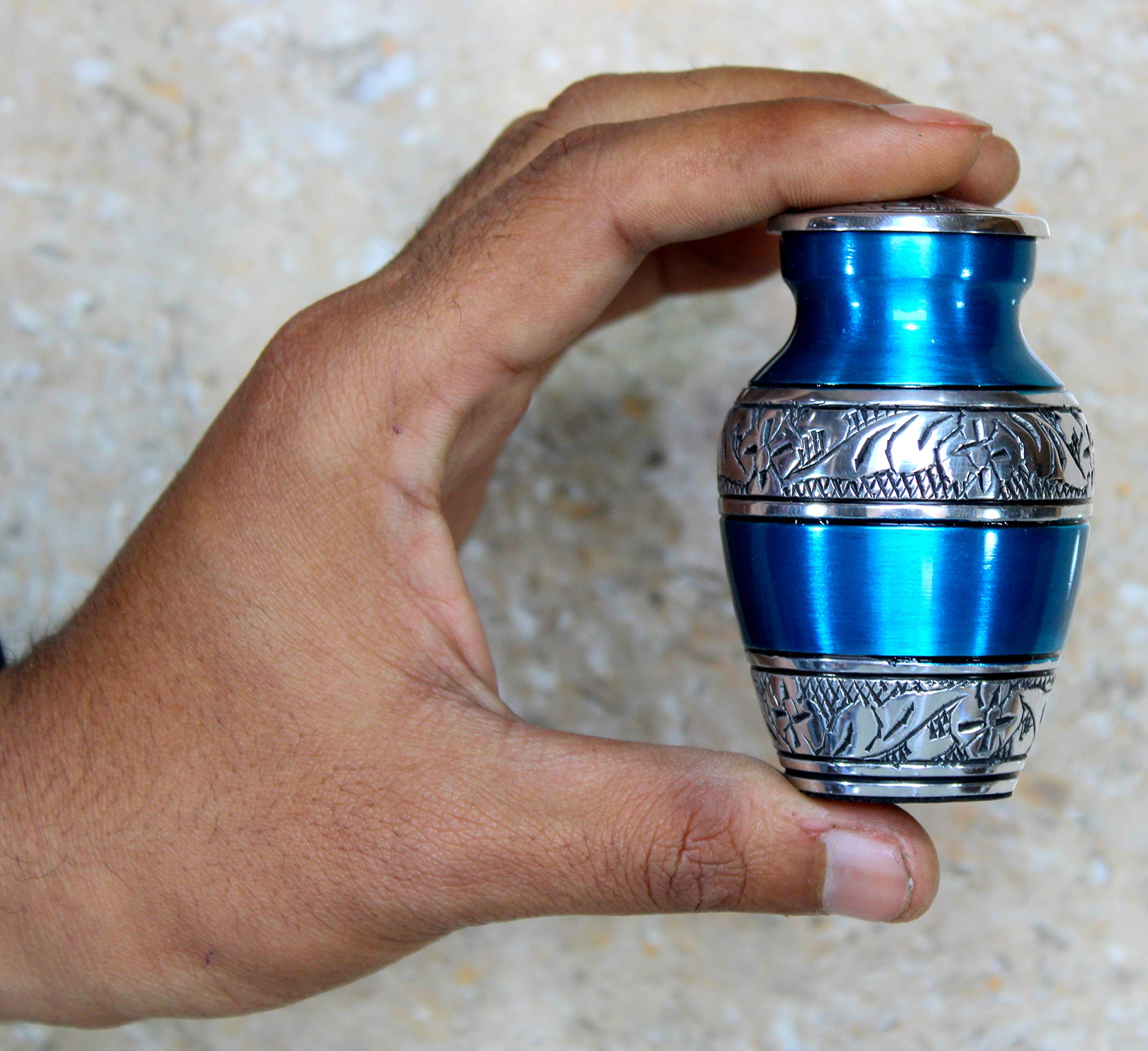 eSplanade- Cremation Mini urn Keepsake Memorial | Set of 4 Small urns for Ashes Funeral Burial Container jar Pot (Silver Carved)