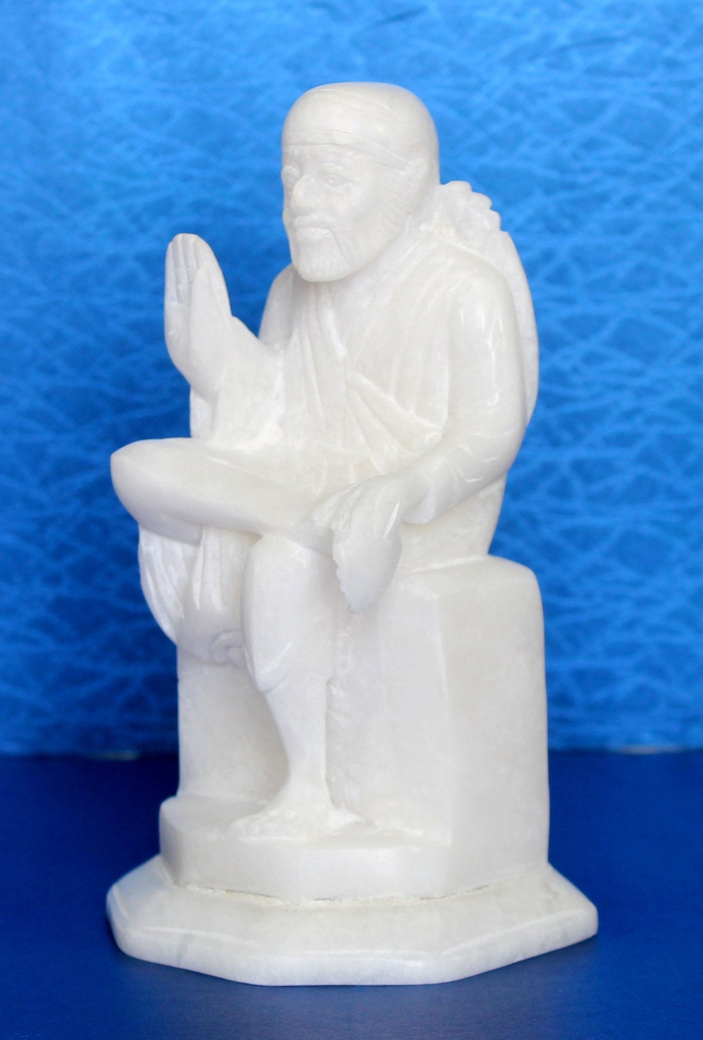 6 Inch Indian White Marble Stone Saibaba, Sai Ram, Sairam, Sai Baba Statue Murti Idol