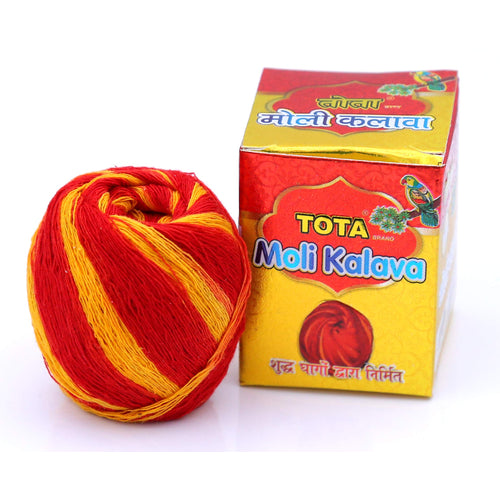 TOTA Moli Dhaga Kalava for Pooja. 100% Cotton Kalawa Mauli Dhaga Roll for Puja with Fragrance. Set of 10 Packs (20gm Each). Colour- Red Yellow