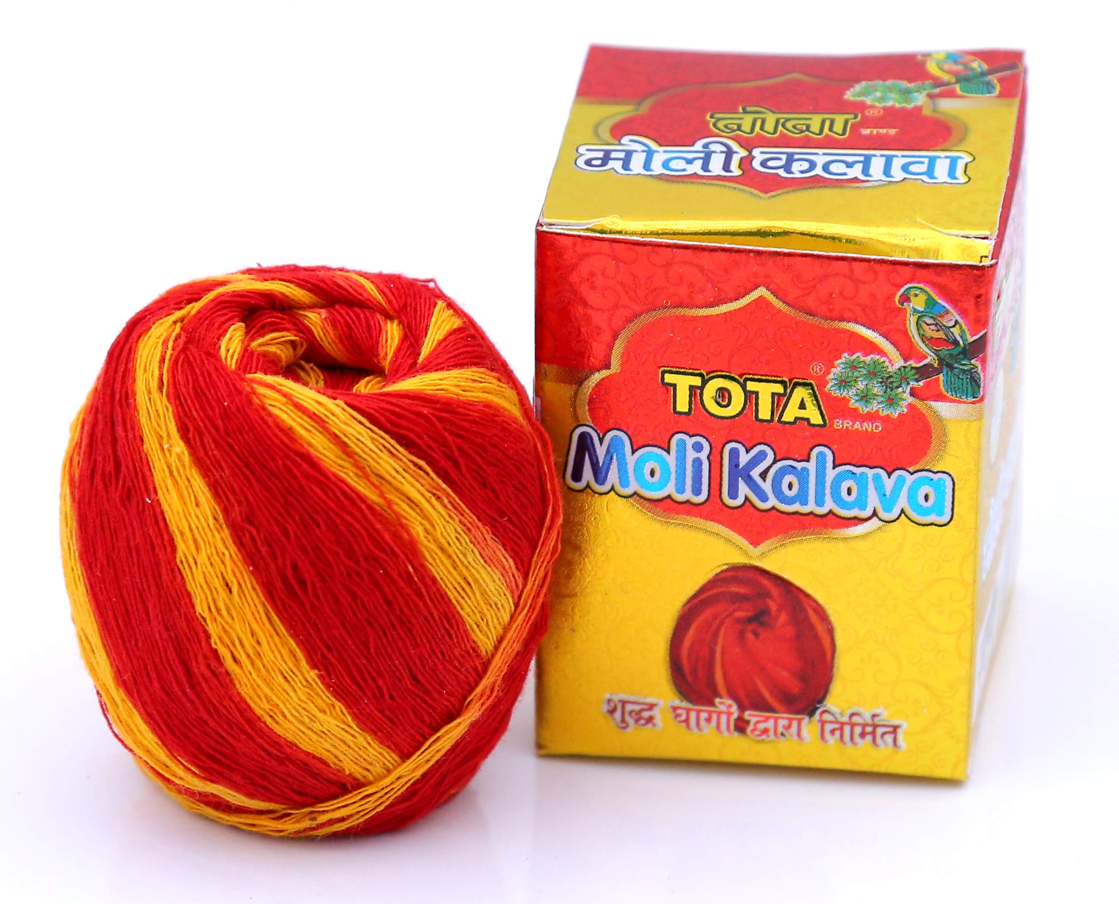 TOTA Moli Dhaga Kalava for Pooja. 100% Cotton Kalawa Mauli Dhaga Roll for Puja with Fragrance. Set of 10 Packs (20gm Each). Colour- Red Yellow