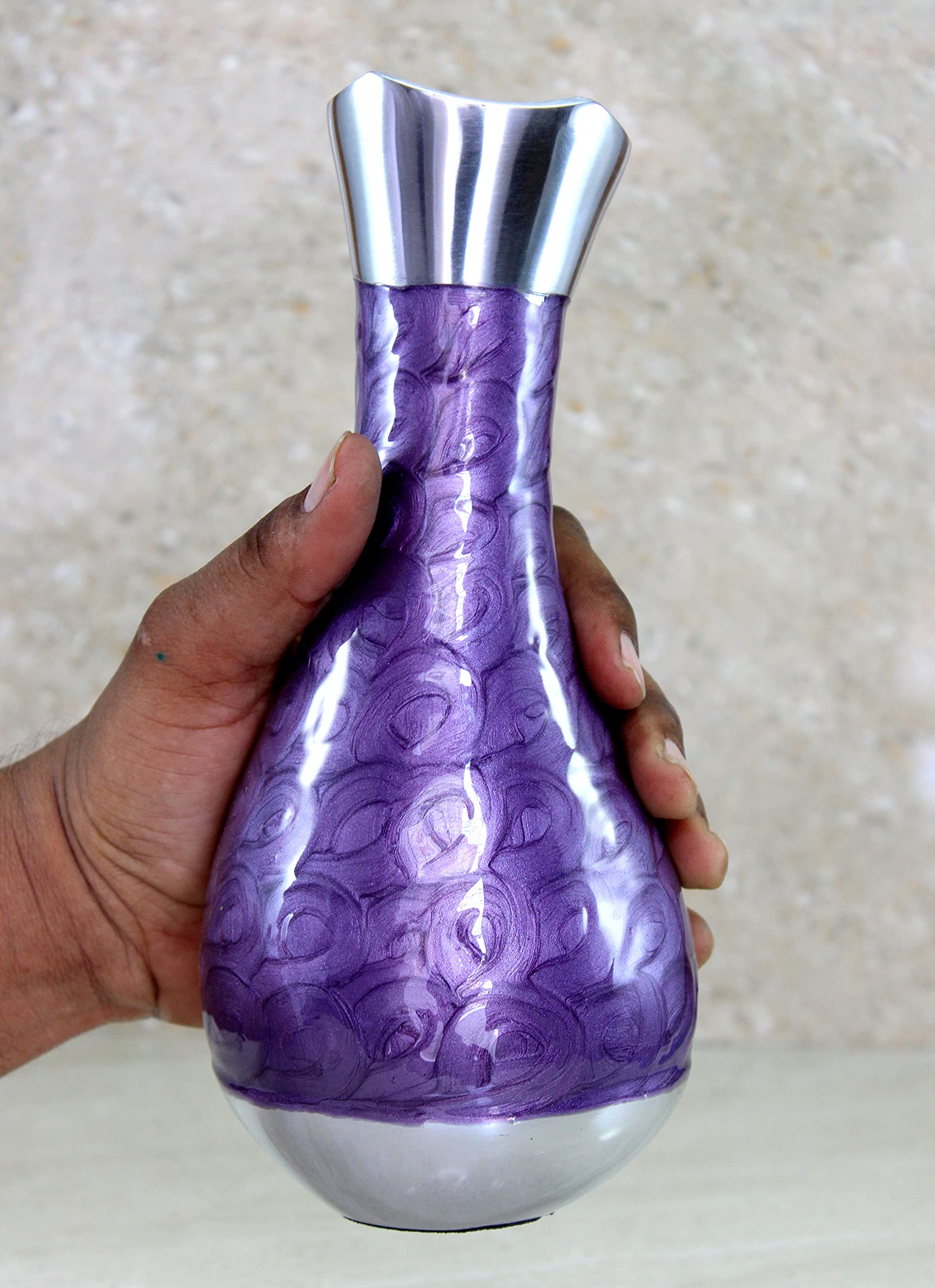 eSplanade Metal Flower Vase Flower Pot - Decorative Item Showpiece - Purple - 9.5" inches