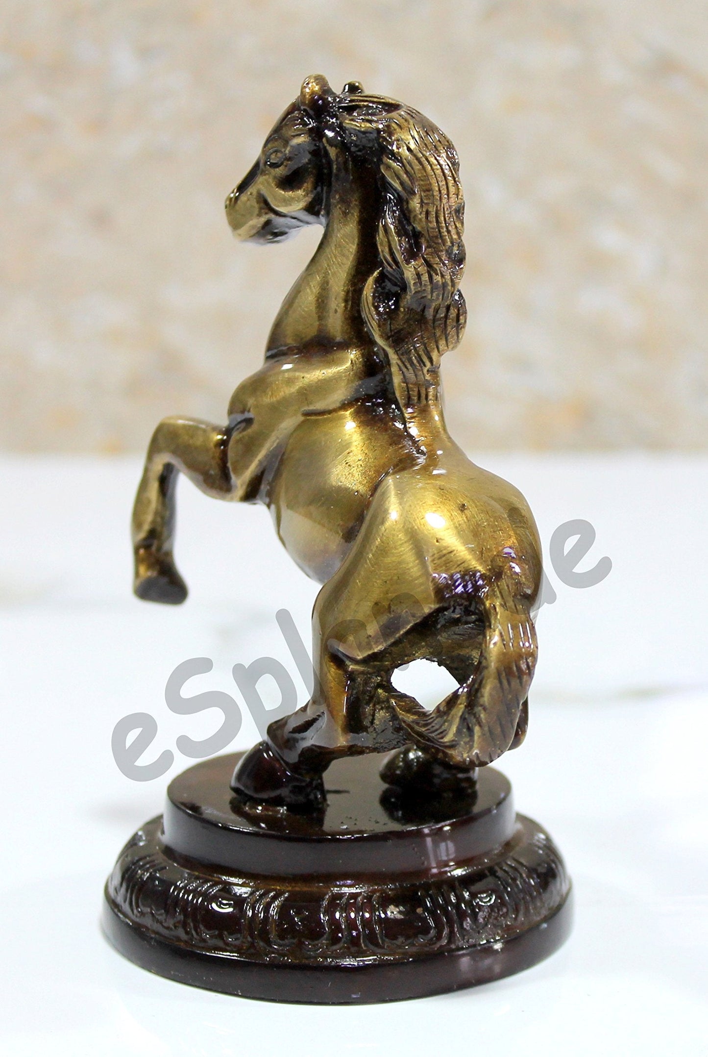 eSplanade Brass Standing Horse Rearing Horse Showpiece Centre Piece Figurine Sculpture - Decorative Items - Home Decor - Golden - 4.5" Inches