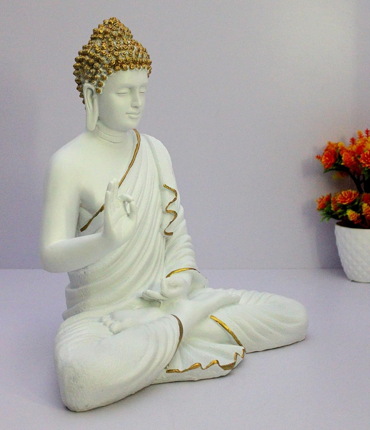 eSplanade Resin Meditating Buddha Showpiece | Idol Statue Figurine Murti | Tibetan Buddhist Statue - 14.5" Inches Height - Big Size | Home Decor |