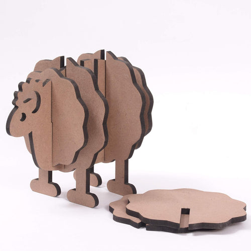 IVEI MDF DIY Coasters with Sheep Holder - MDF Plain Wooden Sheep Coasters & Holder Blank Cutouts for Painting Wooden Sheet Craft, Decoupage, Resin Art Work & Decoration - Set of 6 Coasters