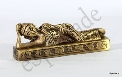 eSplanade Reclining Buddha Statue for Home Decor | Brass Sleeping Buddha Showpiece for Living Room, Meditation, Office Table Desk, Car, Shelf | Tibetan Buddhist Gift | Zen Idol & Figurine | Golden