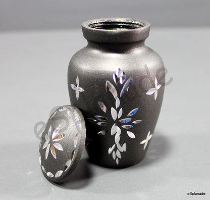 eSplanade Metal Mini Cremation Urn Keepsake Memorial Jar Pot Container | Small Urn for Funeral Ashes Burial | Etched Pattern Metal Keepsake | Grey - 3" Inches