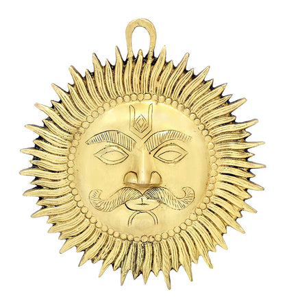 eSplanade 4" Brass Sun God Smiling Surya Bhagwaan Idol Statue Sculpture Wall Hanging