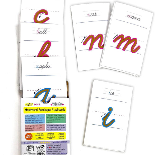 MFM Toys Sandpaper Tactile English Letters Flashcards (Cursive (Lowercase)) Montessori Lower Case Cursive Sandpaper Letters