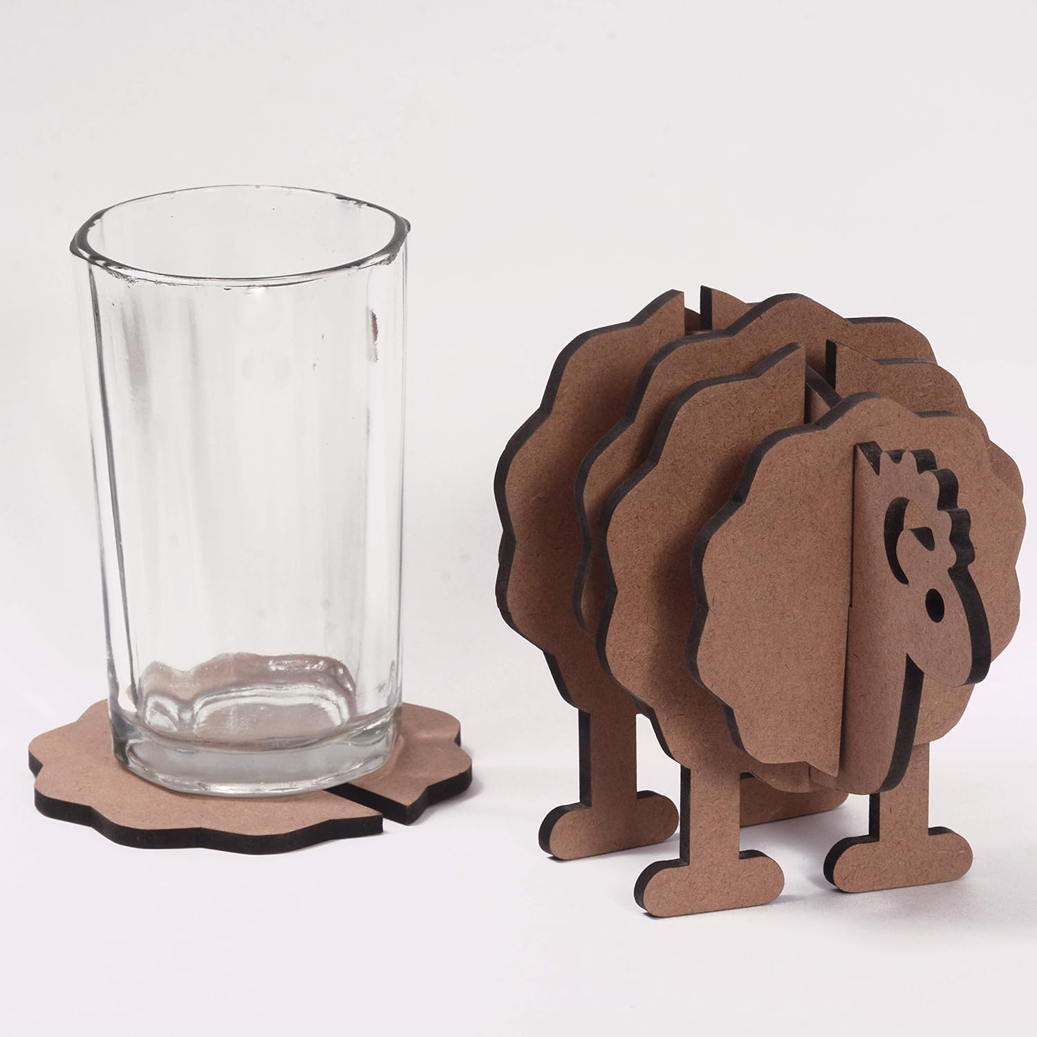 IVEI MDF DIY Coasters with Sheep Holder - MDF Plain Wooden Sheep Coasters & Holder Blank Cutouts for Painting Wooden Sheet Craft, Decoupage, Resin Art Work & Decoration - Set of 6 Coasters