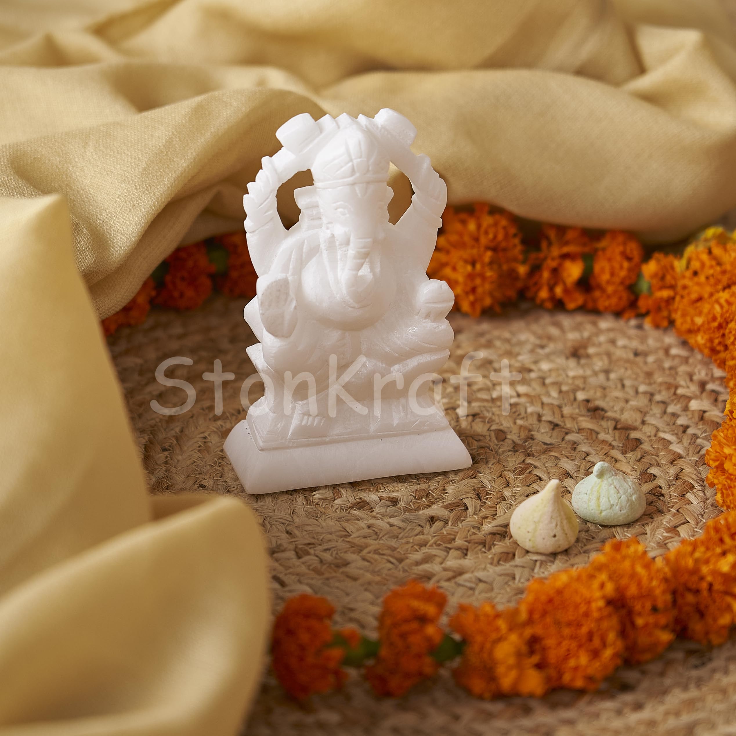 StonKraft Marble Ganesh Ganesha Statue Murti Idol - Left trunk