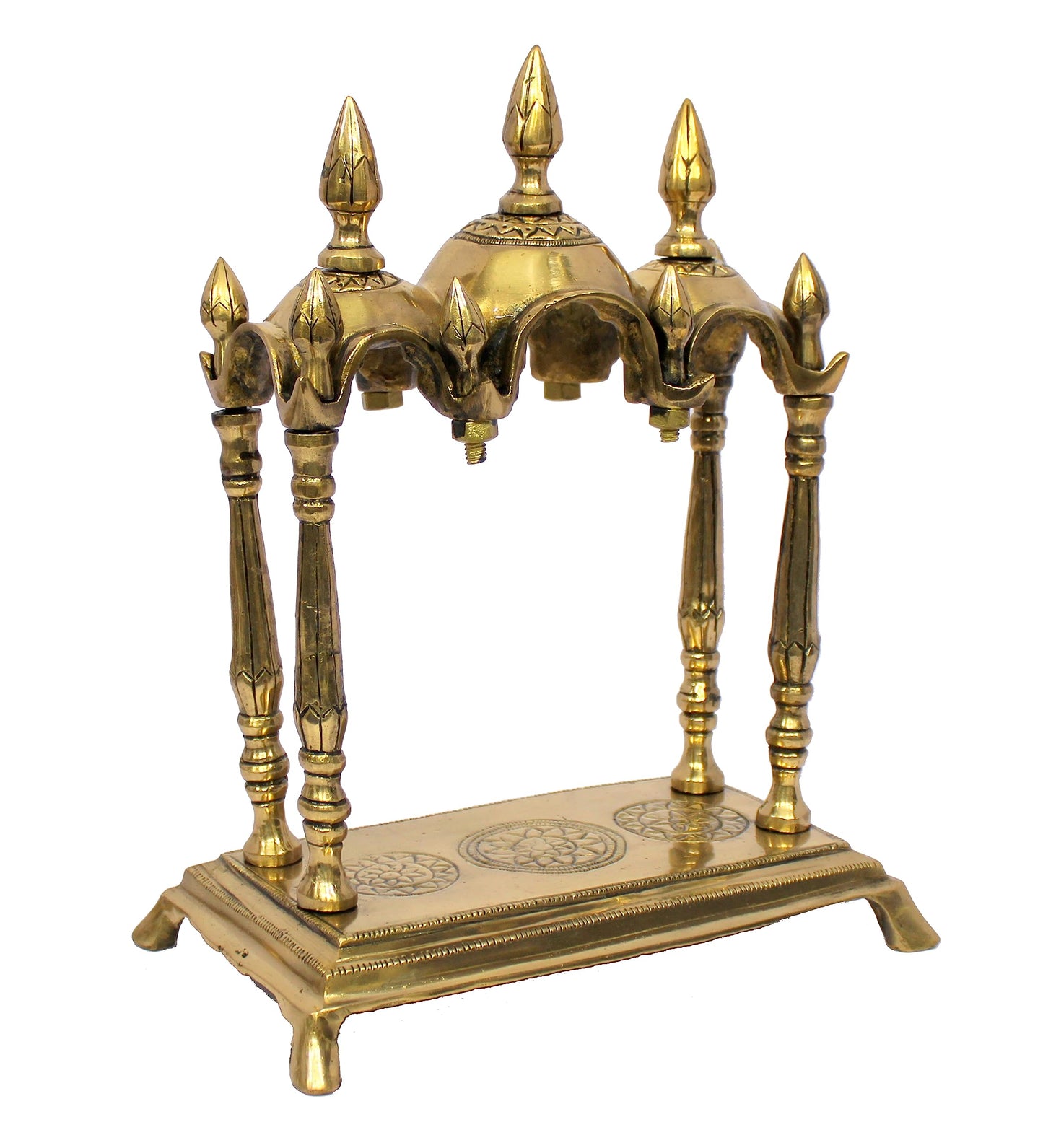 ESPLANADE - Brass 3 Domed Temple Mandir for Home - Puja Items - Home Decor - Golden - 11" Inches