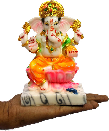 eSplanade Ganesha Ganesh on Lotus Murti Idol Statue Sculpture Figurine - Resin - Multi - 7" Inches