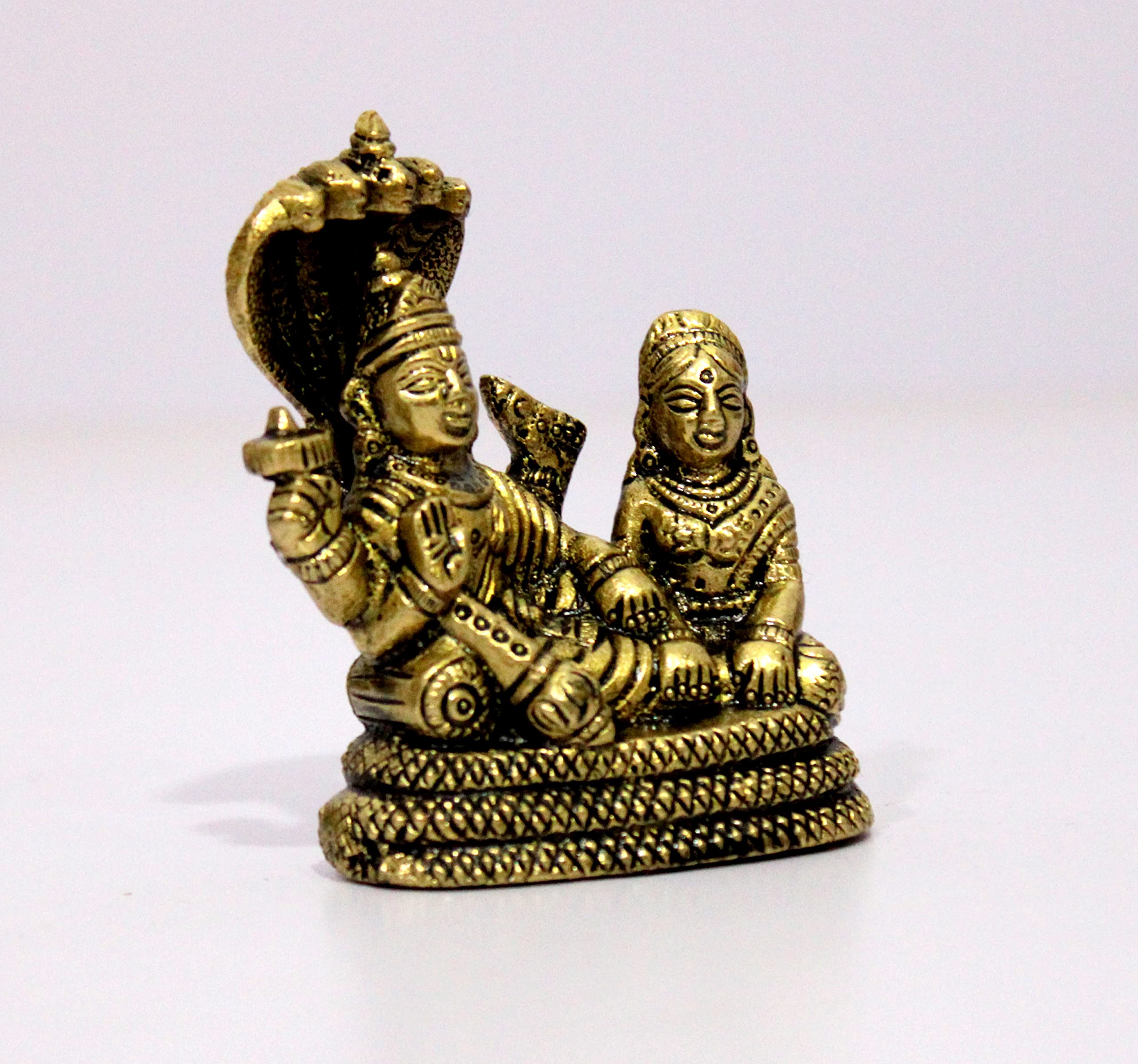 ESPLANADE Brass Vishnu Laxmi in Ksheer Sagar - Lakshmi Narayan - Murti Idol Statue Sculpture - Golden - 3.1" Inches