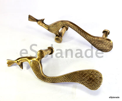 eSplanade - Designer Pair of Brass Door Handles (2 pcs) | Handle-sets | Door Decor | Brass Door Pulls - Peacock Shaped (8" Inches)