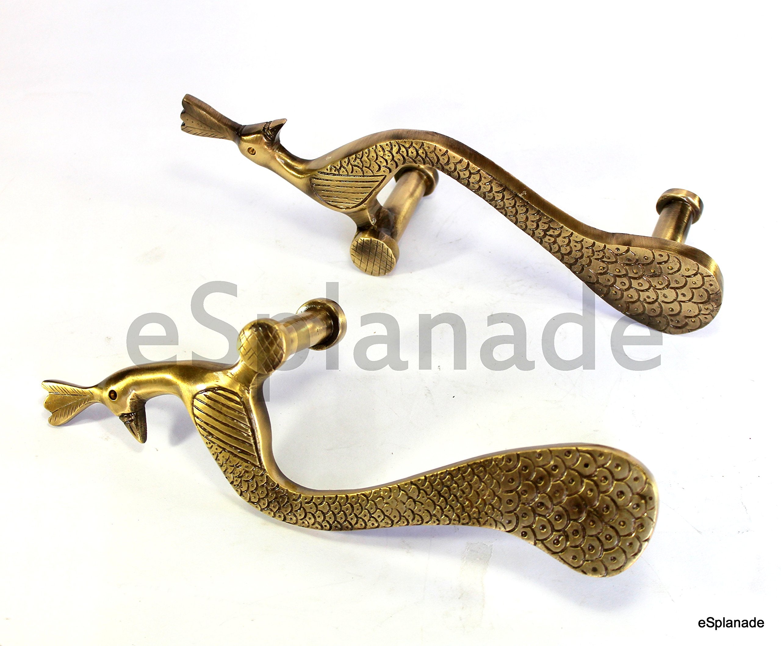 eSplanade - Designer Pair of Brass Door Handles (2 pcs) | Handle-Sets | Door Decor | Brass Door Pulls - Peacock Shaped