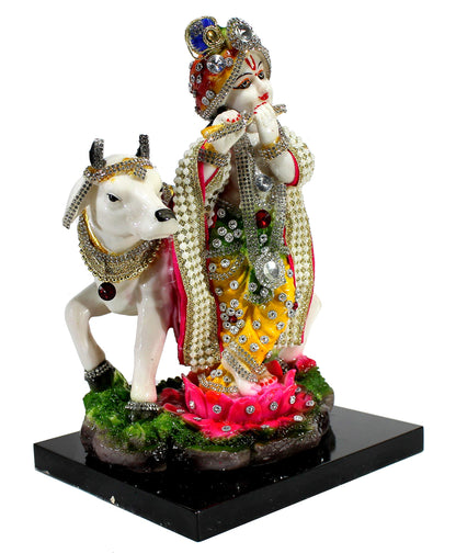 eSplanade Resin Lord Krishna with Cow Murti Idol Statue Sculpture (10")